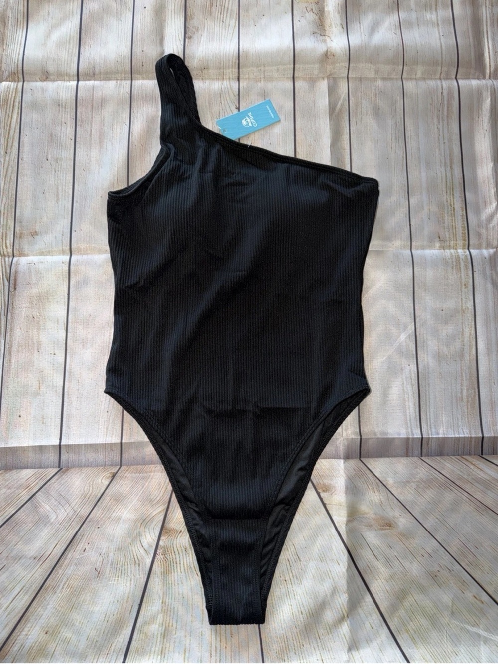 Cupshe Black Ribbed One-Shoulder One-Piece